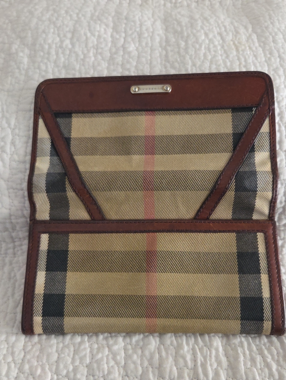 Burberry Beige Plaid Continental Wallet with Brown Leather Trim - Picture 8 of 16
